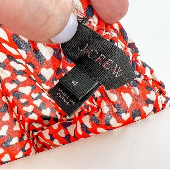 J Crew Red Off Shoulder Bell Sleeve Heart Print Silk Blouse - Picture 8 of 8